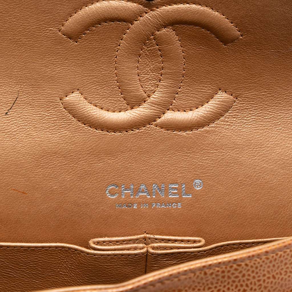 Chanel Medium Classic Metallic Caviar Double Flap Brown Leather Good condition - Box View