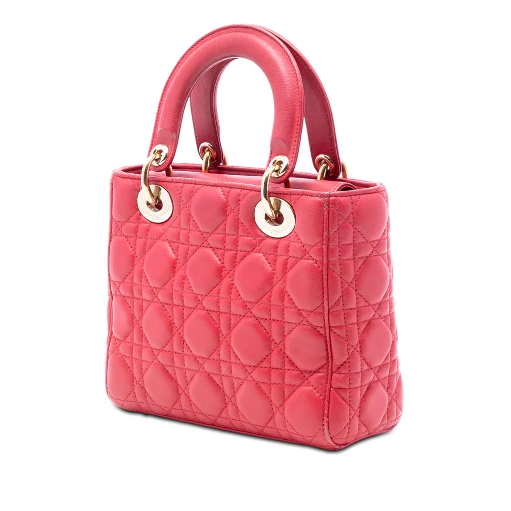 Dior Small Lambskin Cannage My ABCDior Lady Dior Pink Leather Good condition - Back View