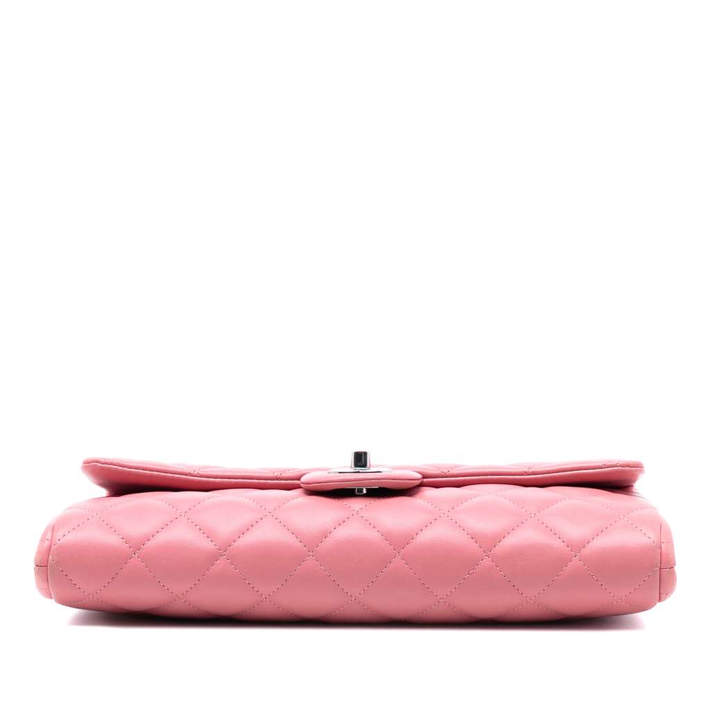 Chanel CC Quilted Lambskin Flap Clutch on Chain Pink Leather Good condition - Inside View