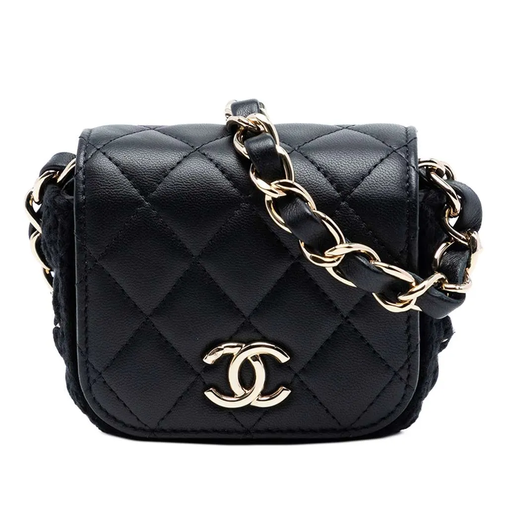 Chanel Mini CC Quilted Lambskin Crochet Flap Black Leather Very good - Front View
