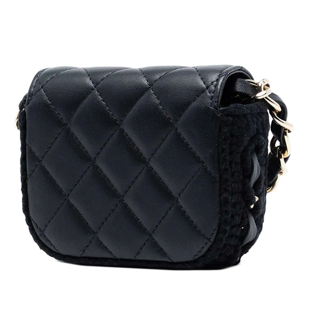 Chanel Mini CC Quilted Lambskin Crochet Flap Black Leather Very good - Back View