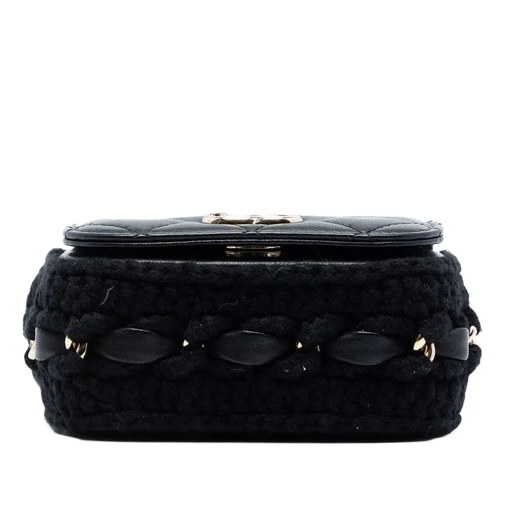 Chanel Mini CC Quilted Lambskin Crochet Flap Black Leather Very good - Inside View