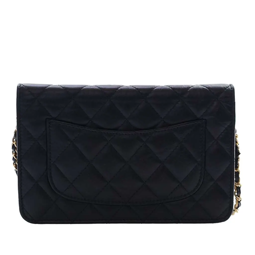 Chanel Quilted Aged Calfskin Reissue 2.55 Lucky Charms Wallet On Chain Black Leather Very good - Model View