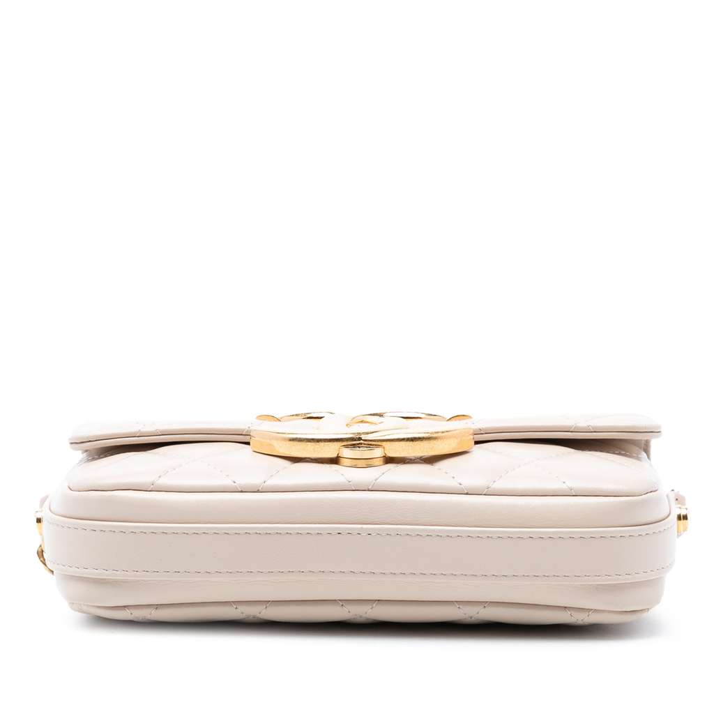 Chanel Quilted Lambskin Giant CC Flap Phone Holder with Chain Brown Leather Good condition - Inside View