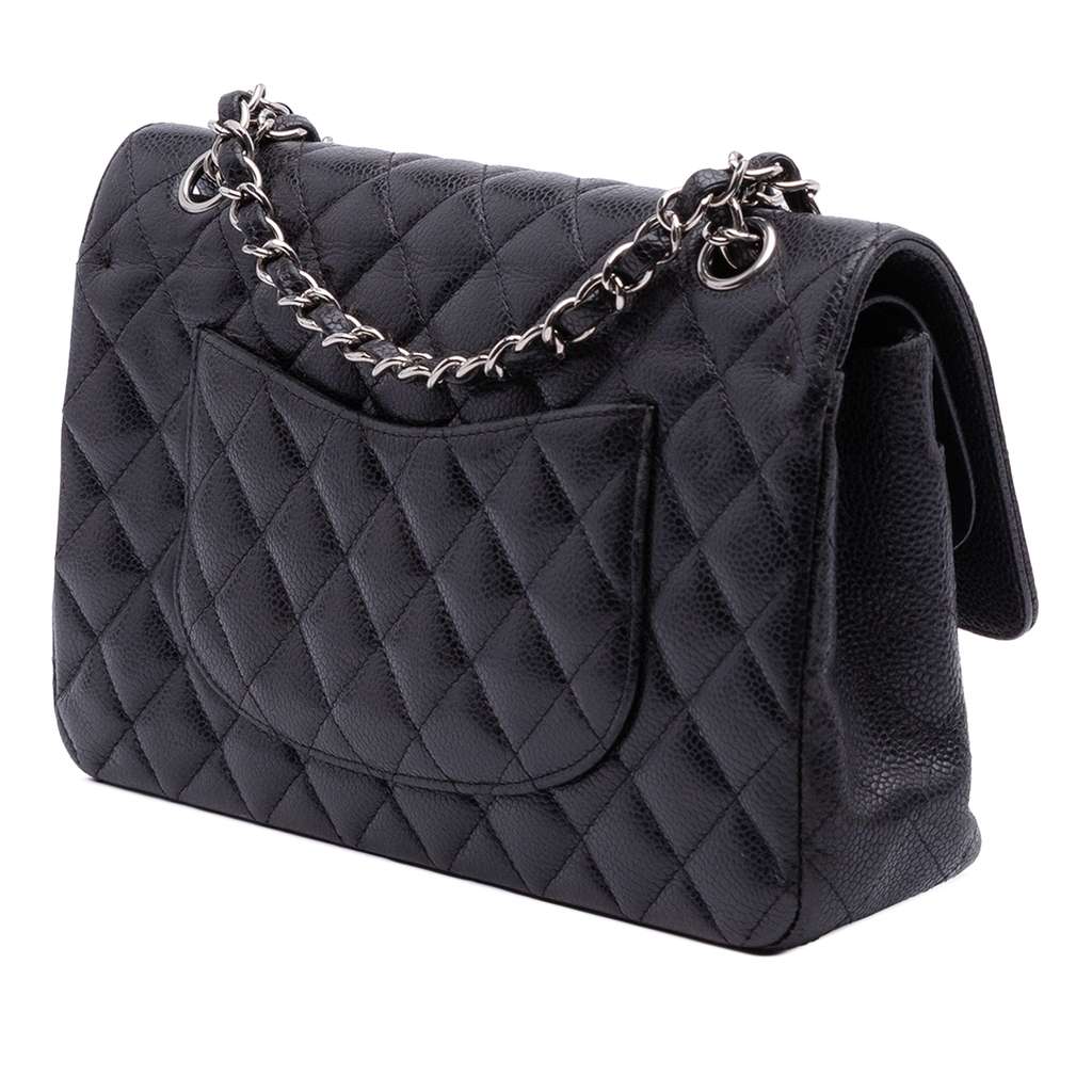 Chanel Medium Classic Caviar Double Flap Black Leather Fair condition - Back View