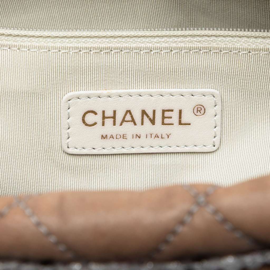 Chanel CC Quilted Iridescent Calfskin Tweed Bowler Bag Brown Leather Good condition - Box View