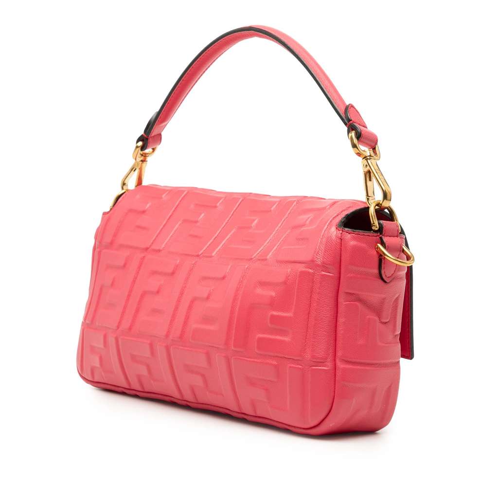 Fendi Zucca Embossed Leather Baguette Satchel Pink Leather Good condition - Back View