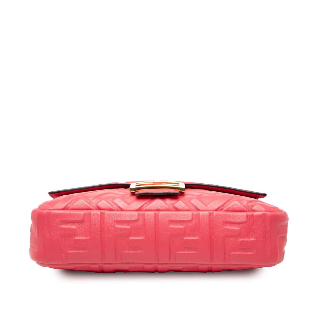 Fendi Zucca Embossed Leather Baguette Satchel Pink Leather Good condition - Inside View