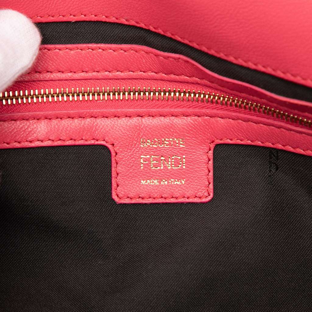 Fendi Zucca Embossed Leather Baguette Satchel Pink Leather Good condition - Box View