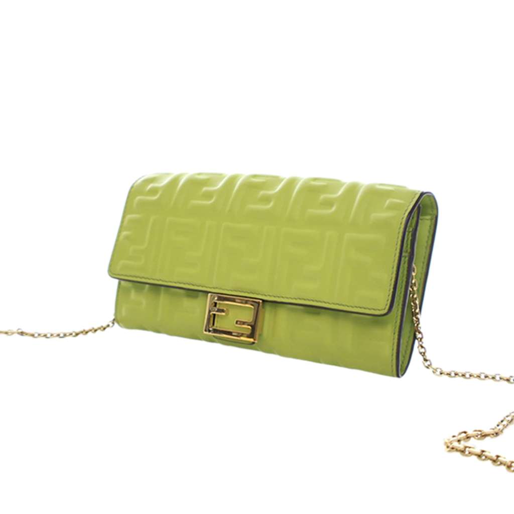 Fendi Zucca Embossed Nappa Baguette Continental Wallet With Chain Green Leather Good condition - Back View