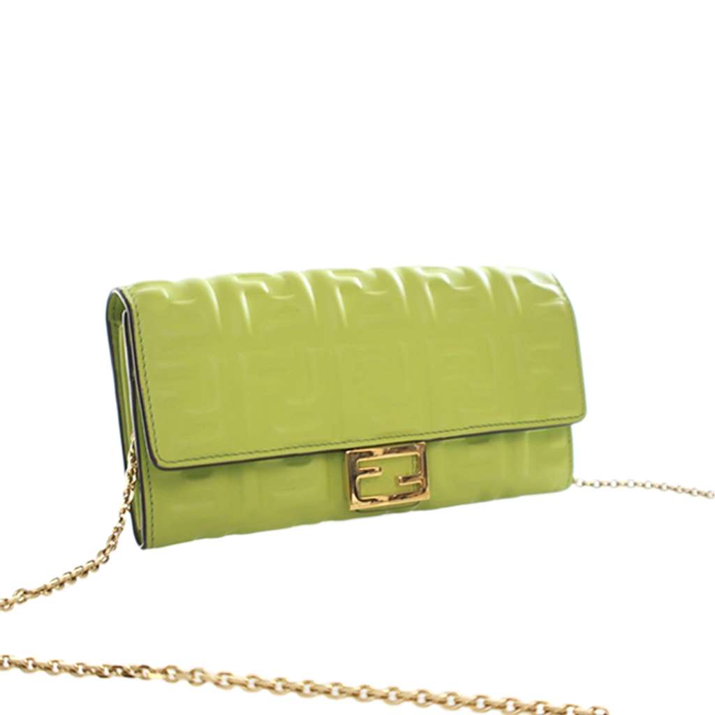 Fendi Zucca Embossed Nappa Baguette Continental Wallet With Chain Green Leather Good condition - Inside View