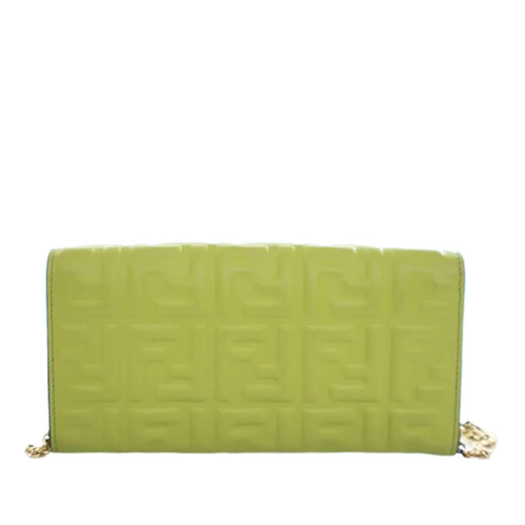 Fendi Zucca Embossed Nappa Baguette Continental Wallet With Chain Green Leather Good condition - Model View