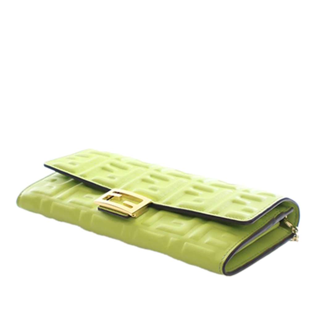 Fendi Zucca Embossed Nappa Baguette Continental Wallet With Chain Green Leather Good condition - Box View