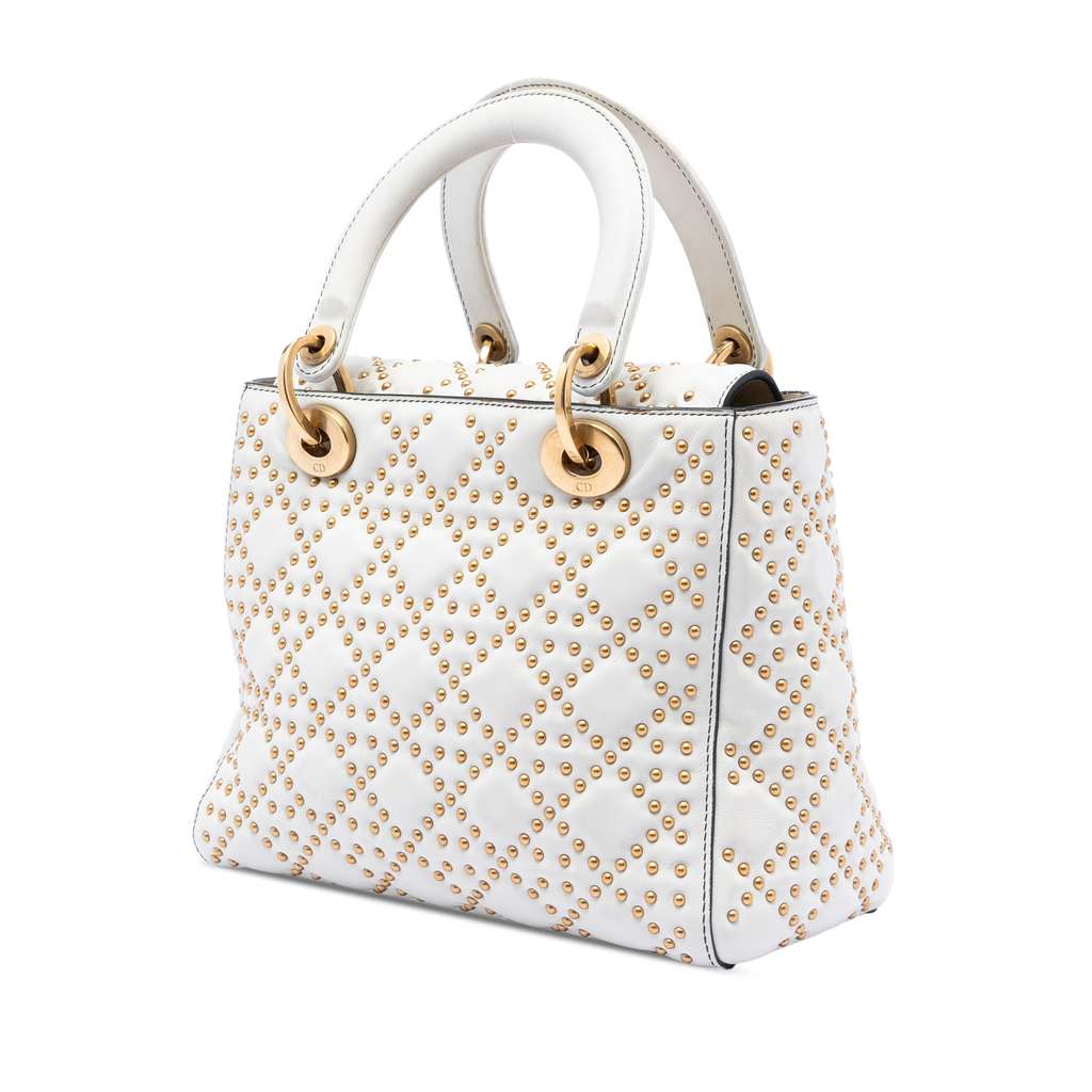 Dior Medium Lambskin Cannage Studded Supple Lady Dior White Leather Good condition - Back View