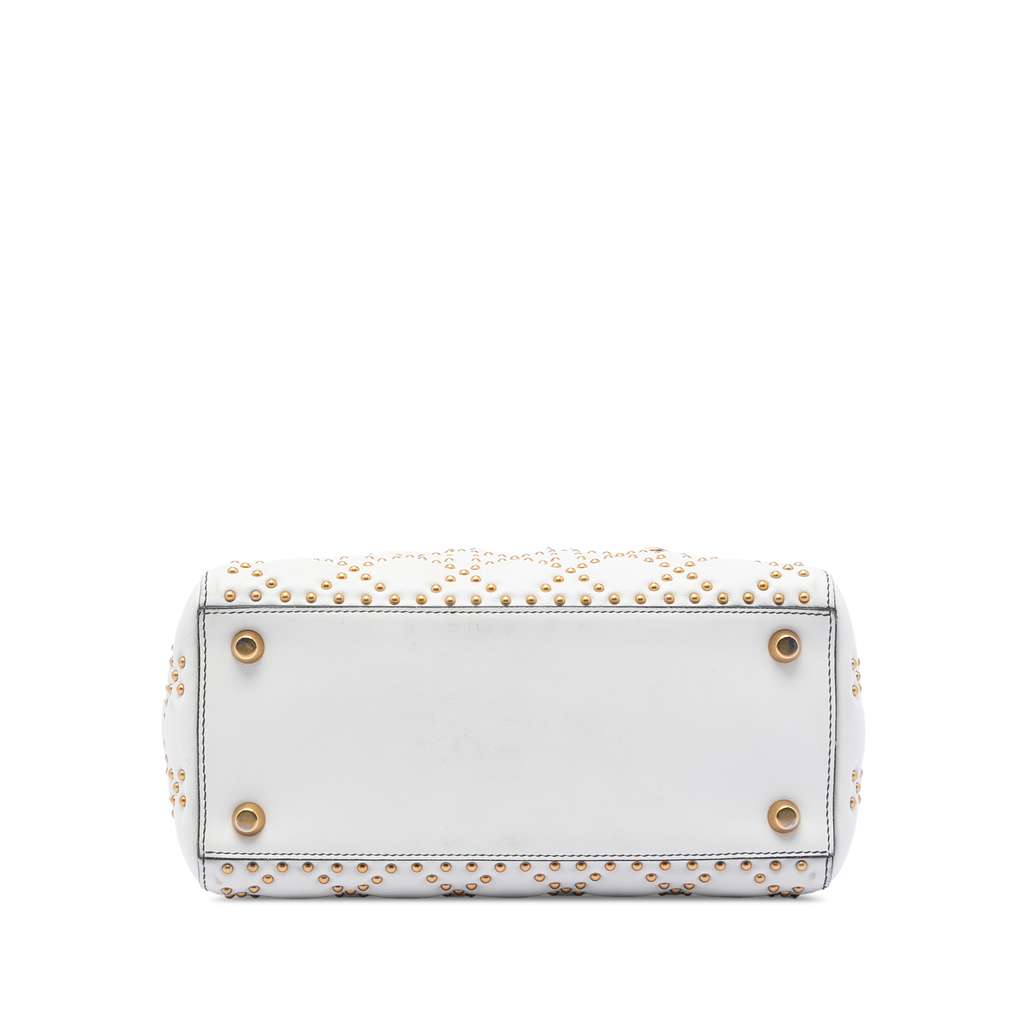 Dior Medium Lambskin Cannage Studded Supple Lady Dior White Leather Good condition - Inside View