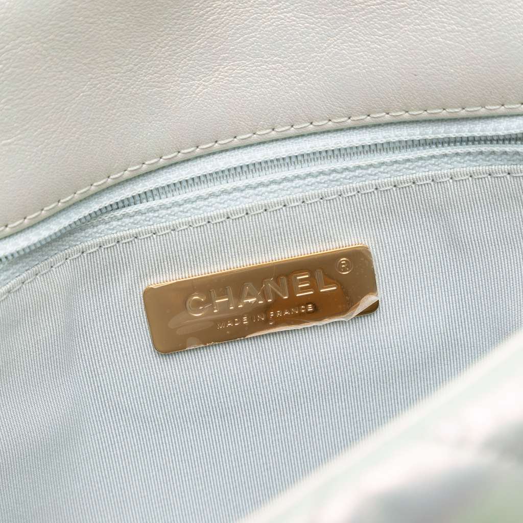 Chanel Large Iridescent Lambskin 19 Flap Silver Leather Good condition - Box View