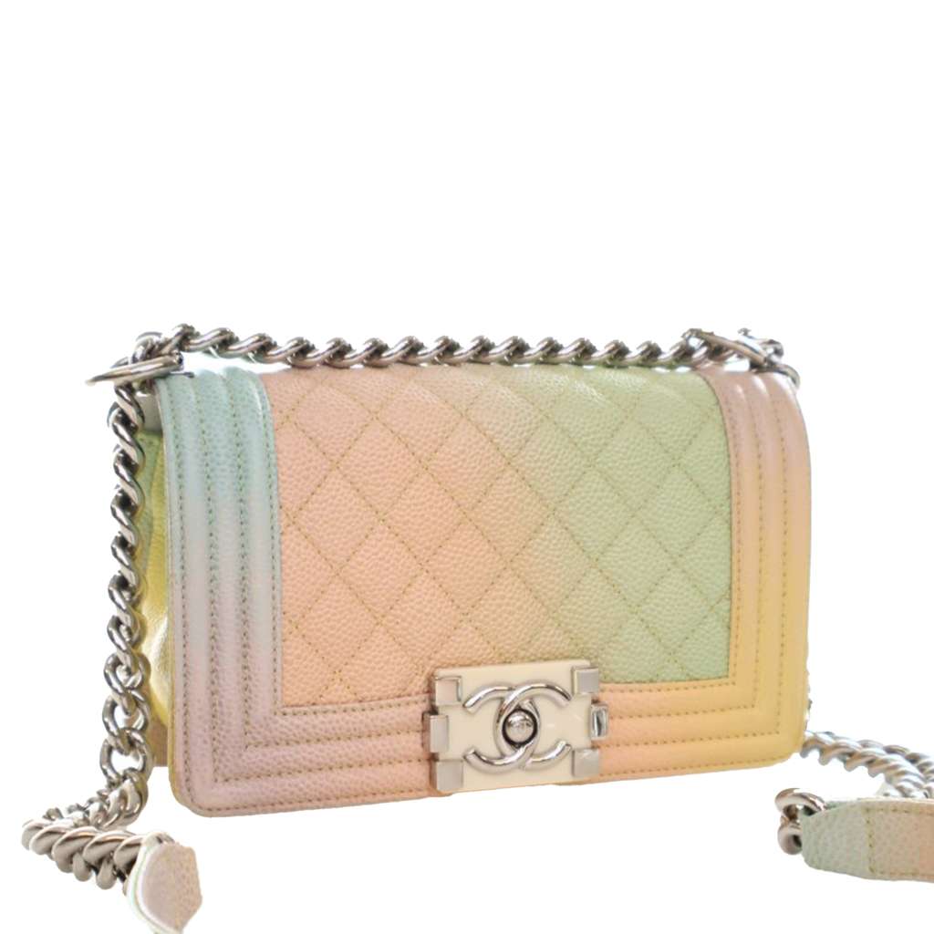 Chanel Small Quilted Caviar Rainbow Boy Flap Orange Leather Good condition - Back View
