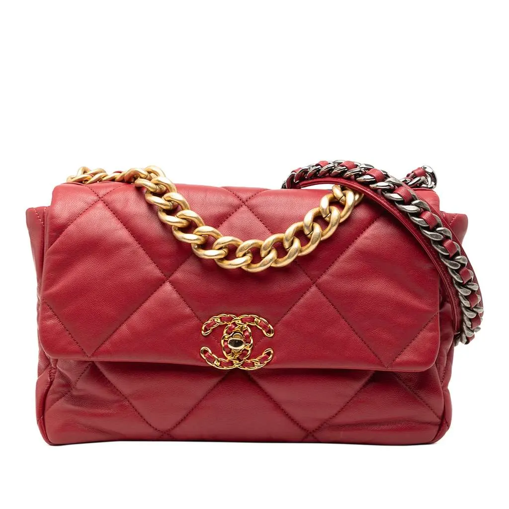 Chanel Large Lambskin 19 Flap Red Leather Very good - Front View