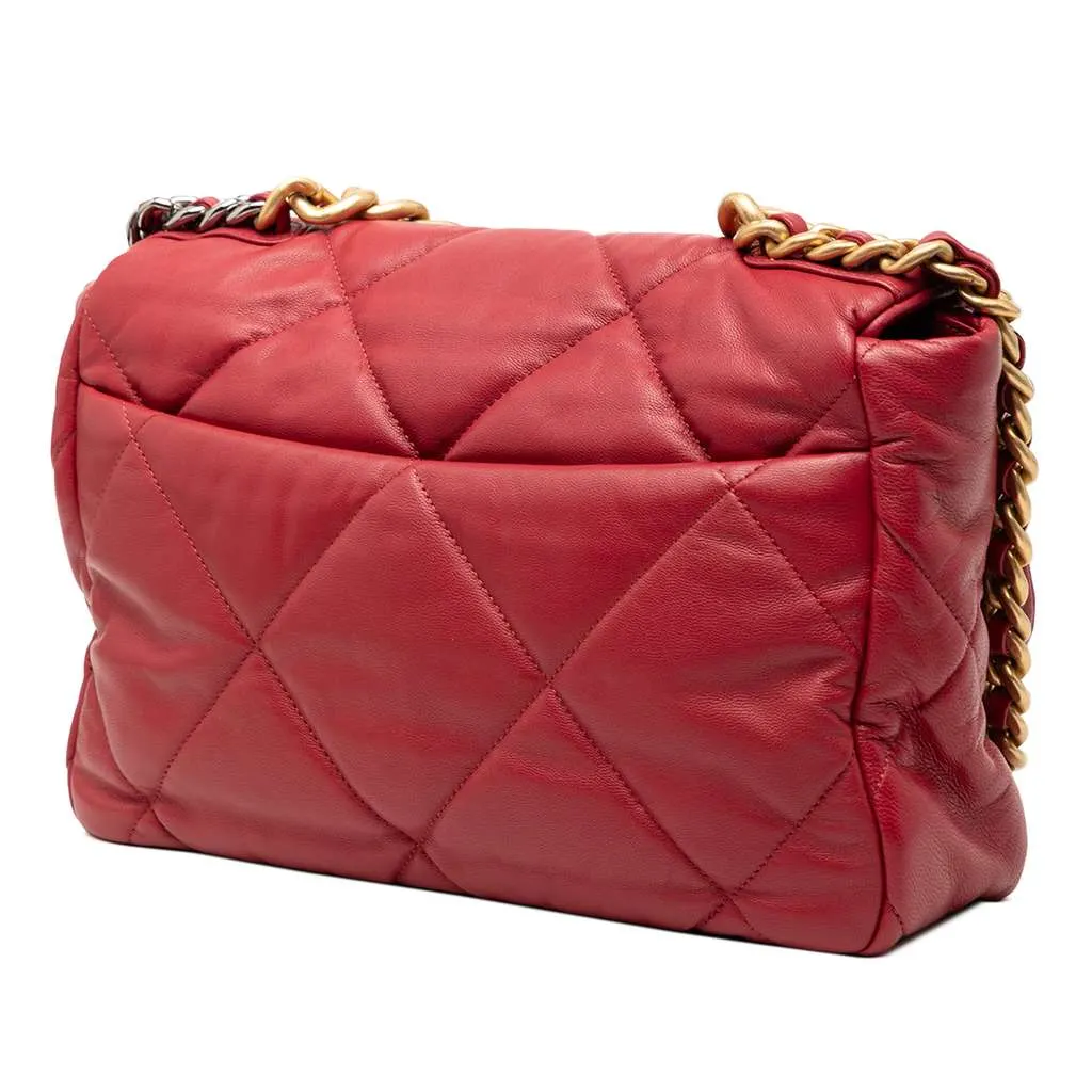 Chanel Large Lambskin 19 Flap Red Leather Very good - Back View