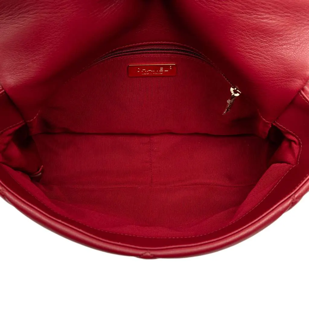 Chanel Large Lambskin 19 Flap Red Leather Very good - Model View
