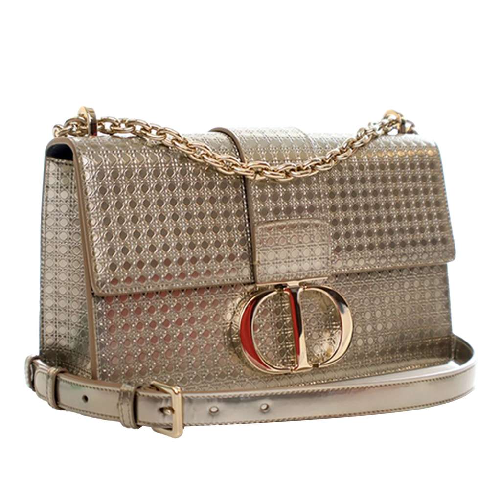 Dior Metallic Calfskin Microcannage 30 Montaigne Chain Flap Gold Leather Good condition - Back View