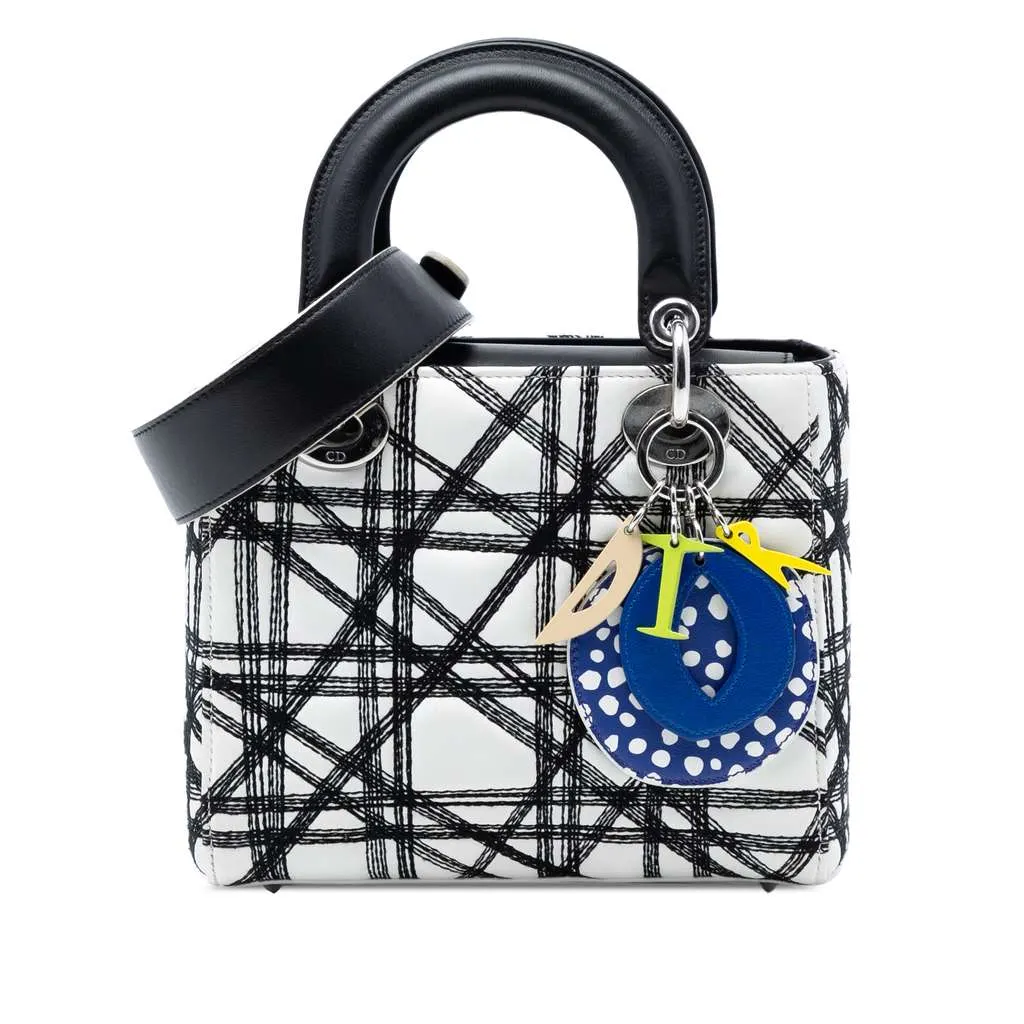Dior Limited Edition Daniel Gordon Art Small Lambskin Cannage Lady Dior White Leather Very good - Front View