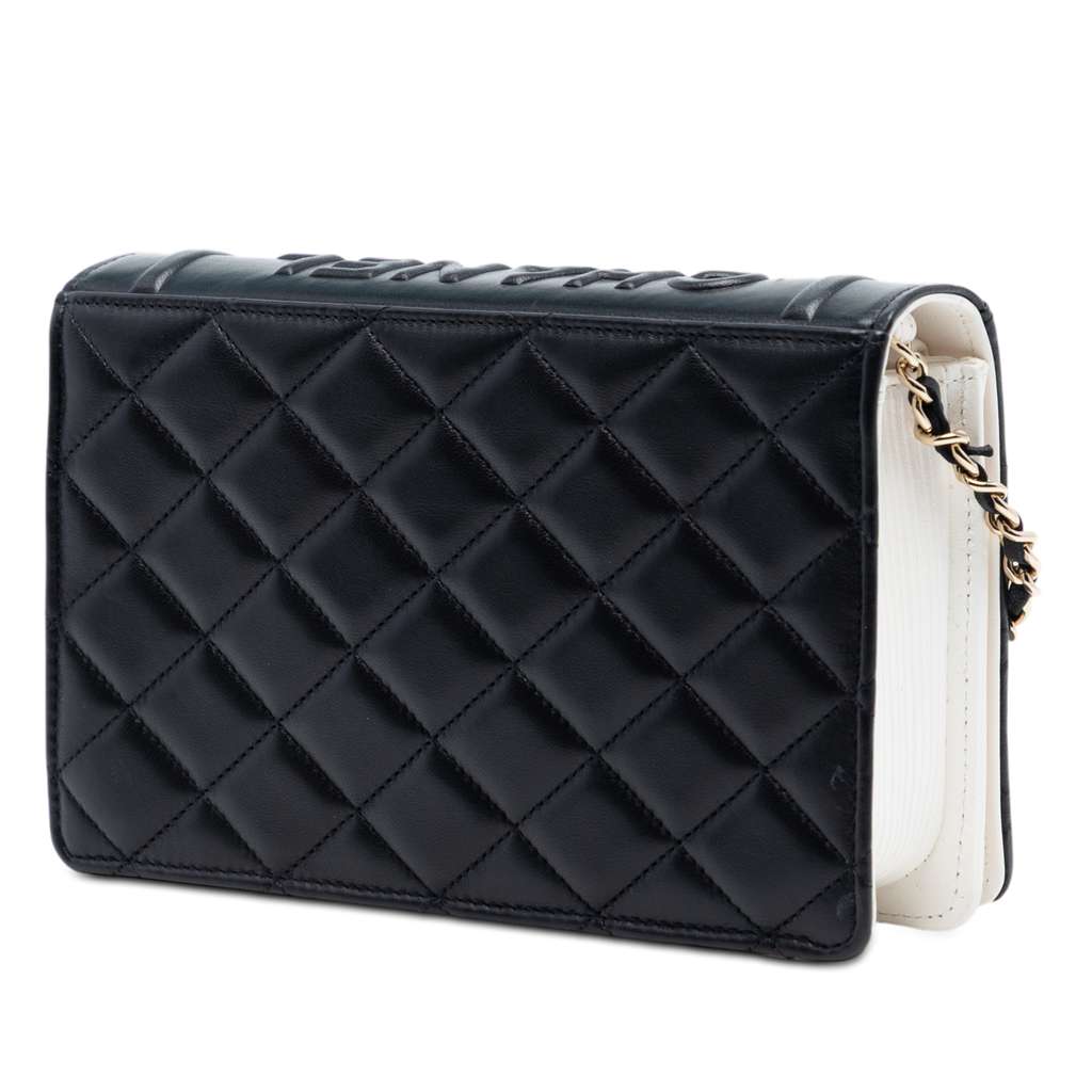 Chanel Quilted Lambskin Book Wallet On Chain Black Leather Good condition - Back View