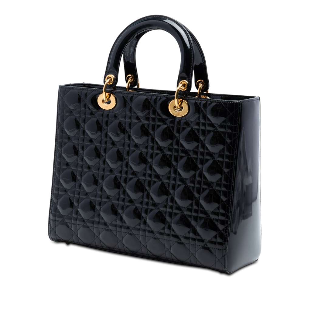Dior Large Patent Cannage Lady Dior Black Leather Good condition - Back View