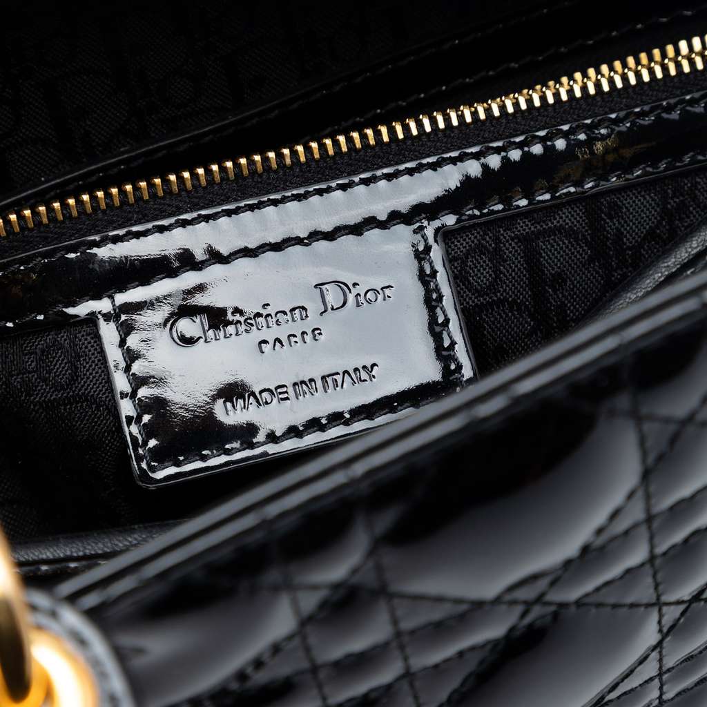 Dior Large Patent Cannage Lady Dior Black Leather Good condition - Box View