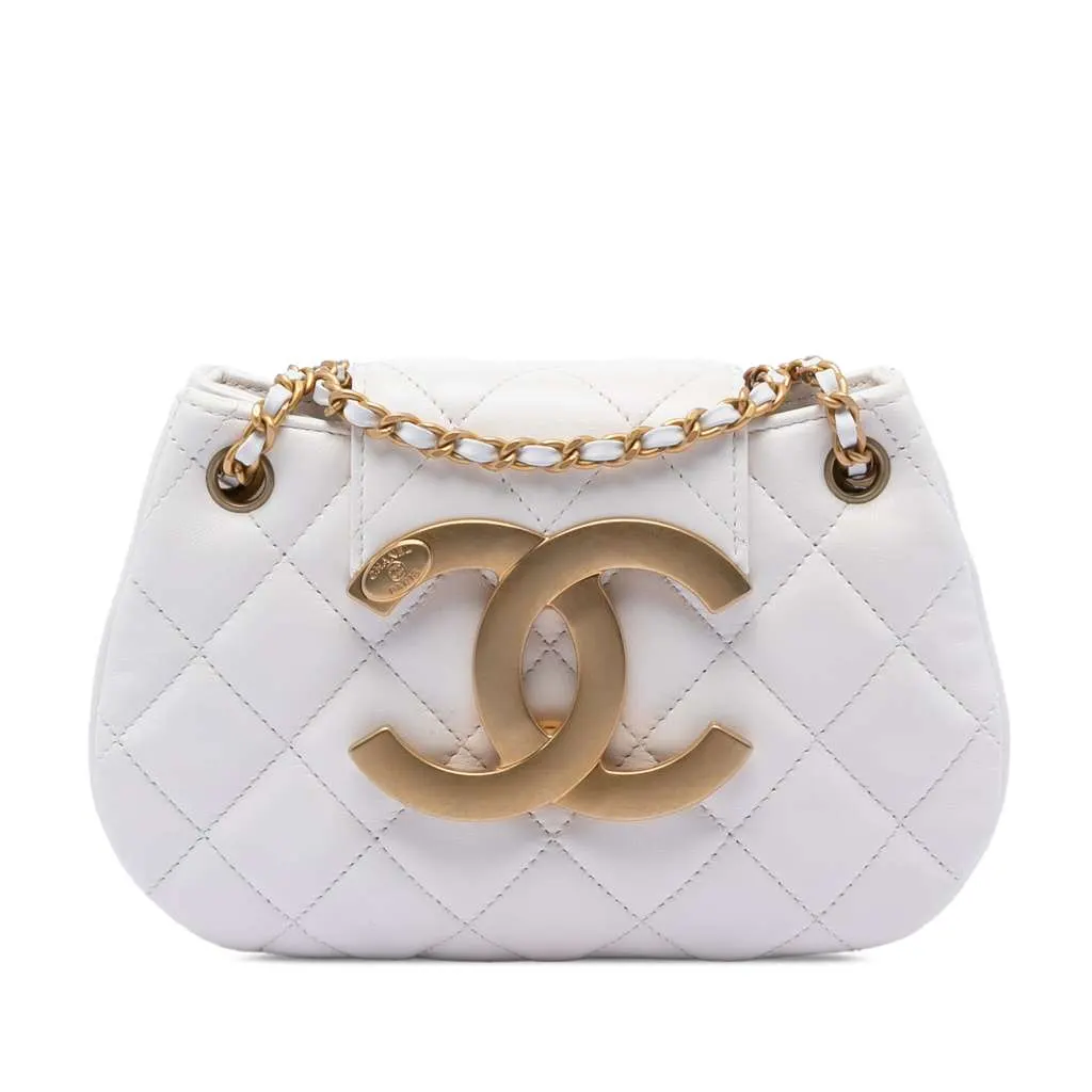 Chanel Small Quilted Lambskin Giant CC Chain Compartment Messenger Bag White Leather Very good - Front View