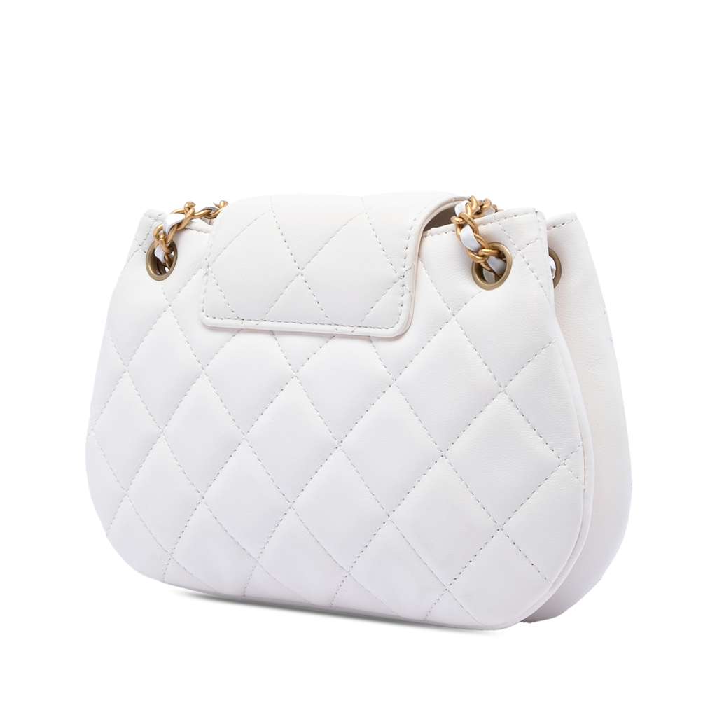 Chanel Small Quilted Lambskin Giant CC Chain Compartment Messenger Bag White Leather Good condition - Back View
