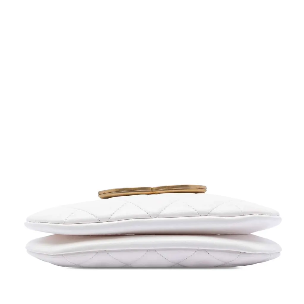 Chanel Small Quilted Lambskin Giant CC Chain Compartment Messenger Bag White Leather Very good - Inside View