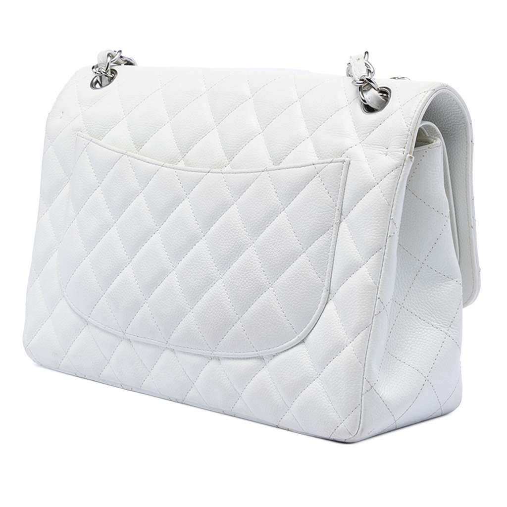 Chanel Jumbo Classic Caviar Double Flap White Leather Good condition - Back View