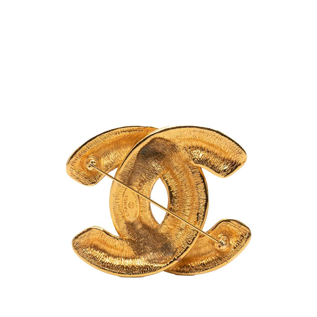Chanel Gold Plated CC Quilted Brooch Gold Metal Good condition - Back View