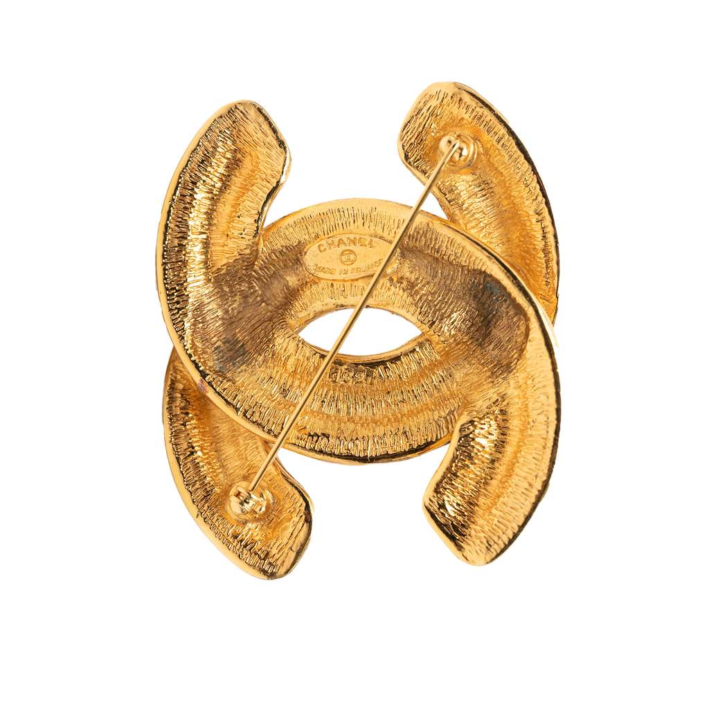 Chanel Gold Plated CC Quilted Brooch Gold Metal Good condition - Inside View