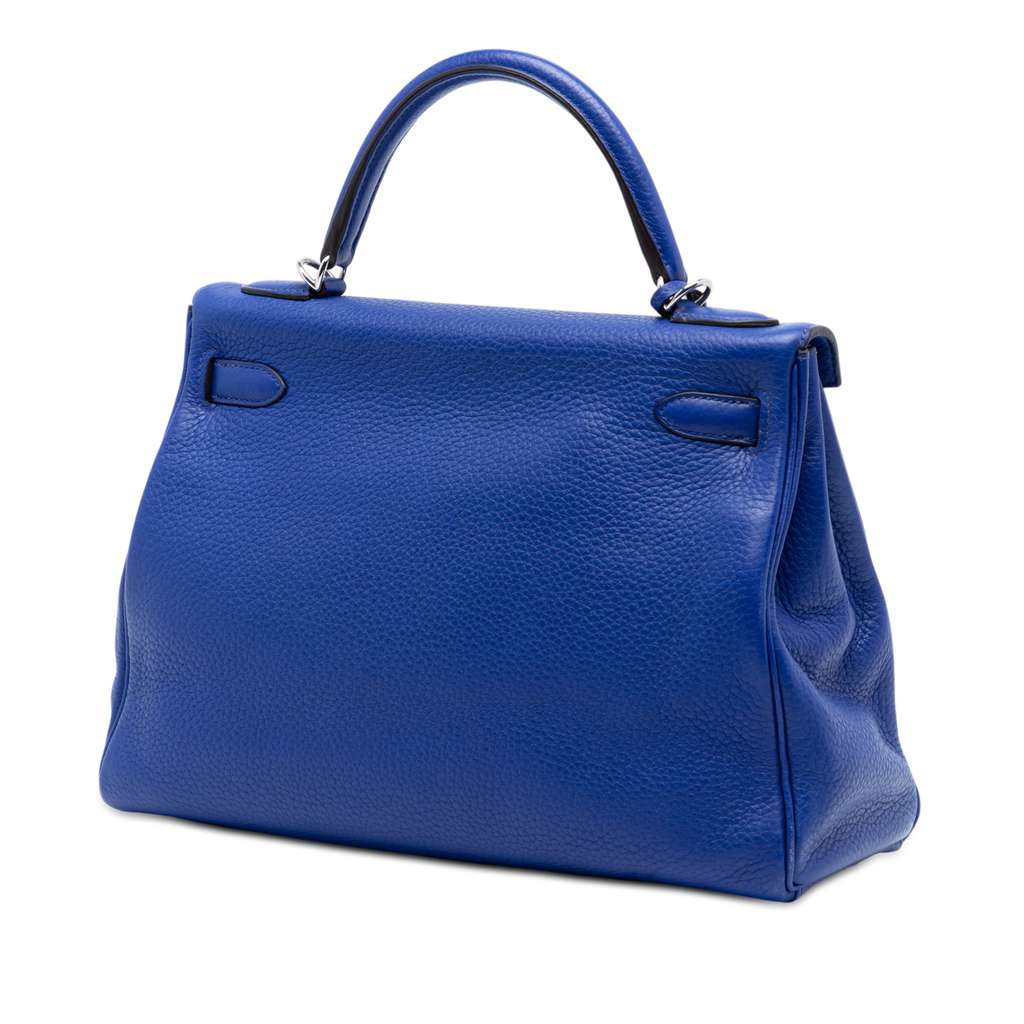 Hermès Clemence Kelly II Retourne 32 Blue Leather Good condition - Back View