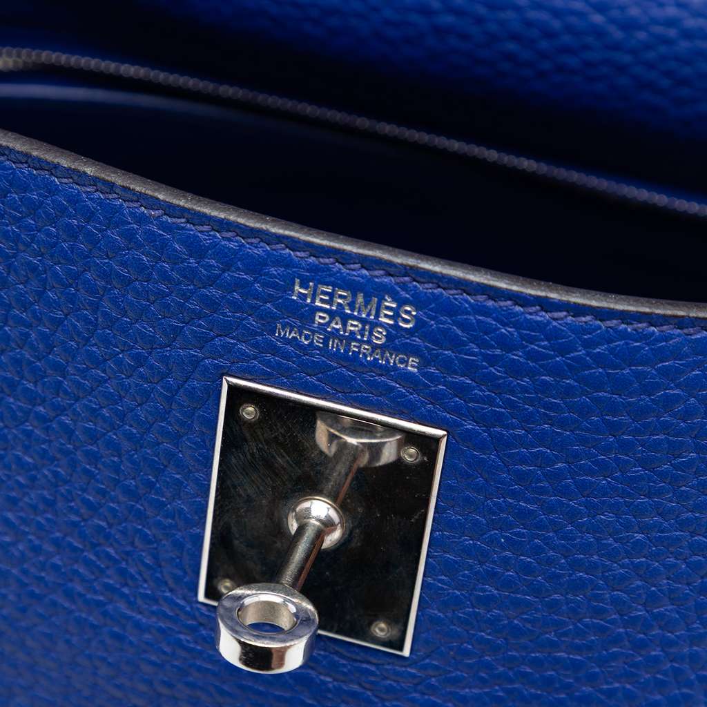 Hermès Clemence Kelly II Retourne 32 Blue Leather Good condition - Box View