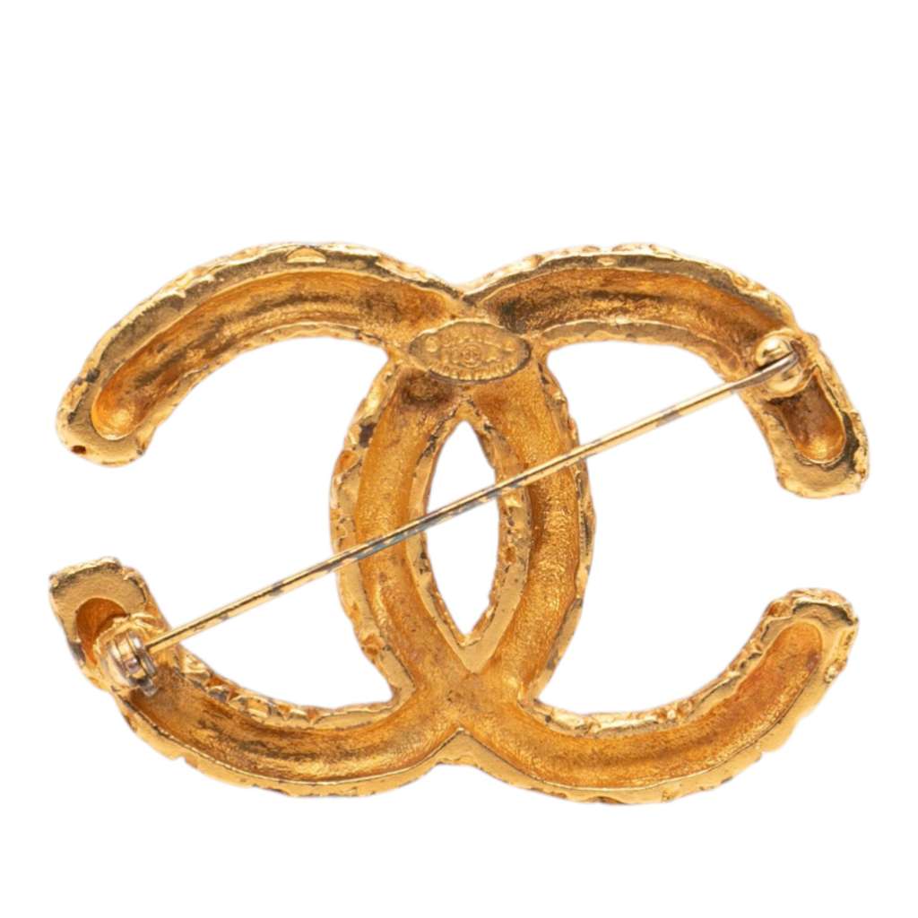Chanel CC Gold Plated Embossed Logo Brooch Gold Metal Good condition - Back View