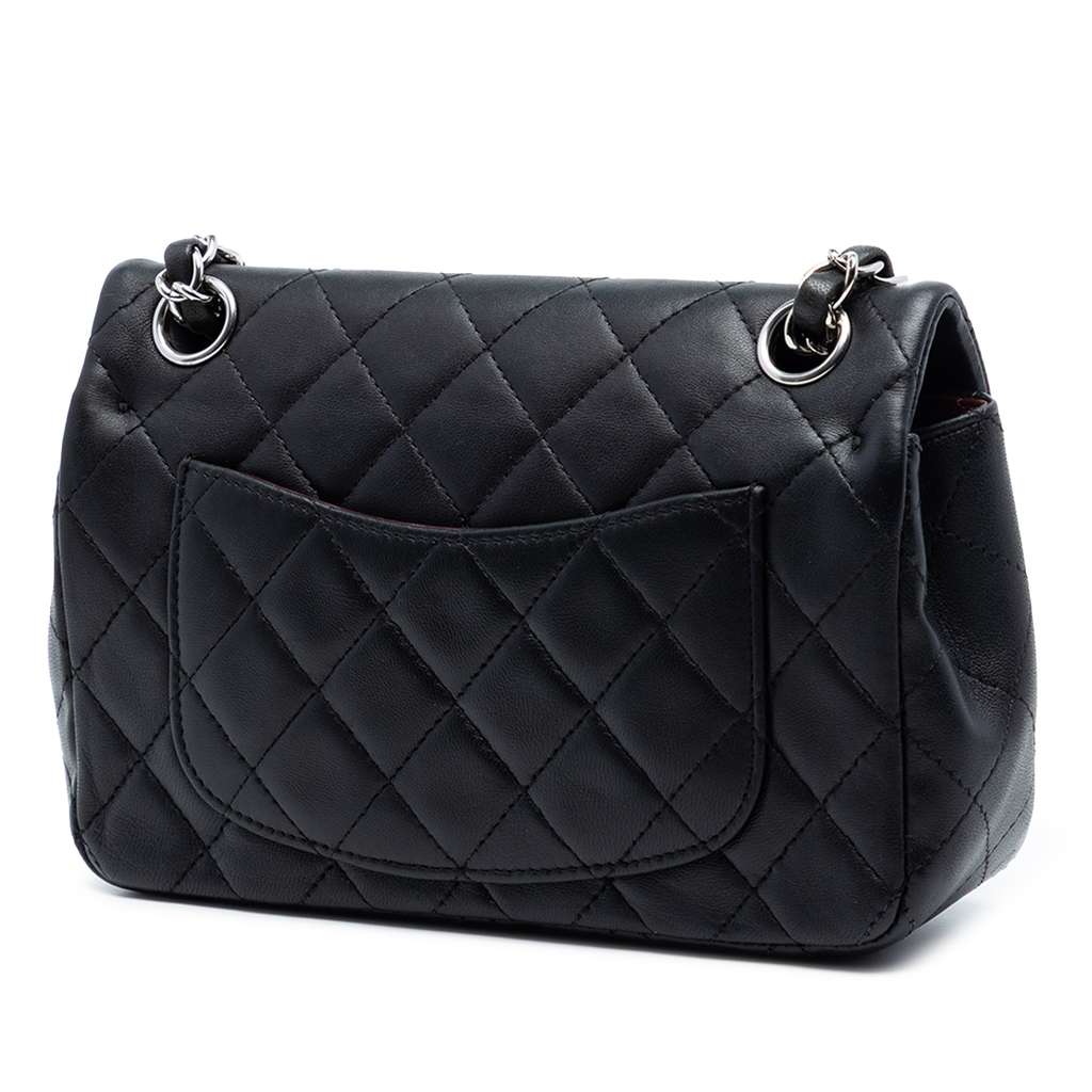 Chanel Mini Rectangular Classic Lambskin Single Flap Black Leather Fair condition - Back View