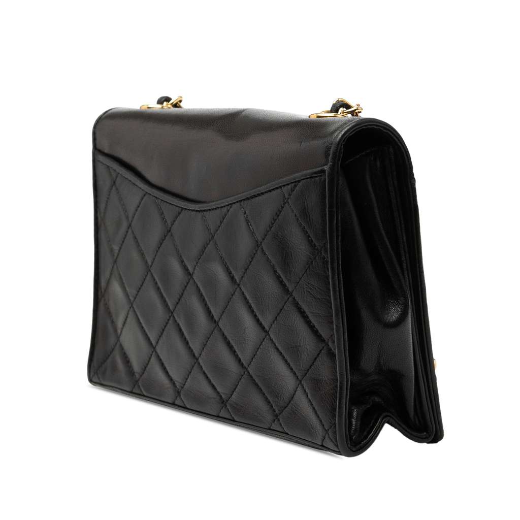 Chanel CC Quilted Lambskin Full Flap Crossbody Black Leather Good condition - Back View
