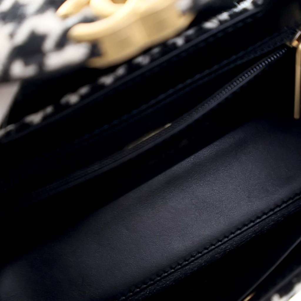 Chanel Nano Quilted Houndstooth Tweed Kelly Shopper Bag Black Tweed Very good condition - Box View