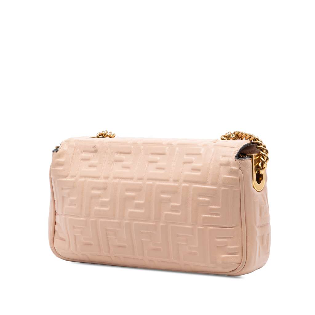 Fendi Zucca Embossed Leather Chain Midi Baguette Pink Leather Good condition - Back View