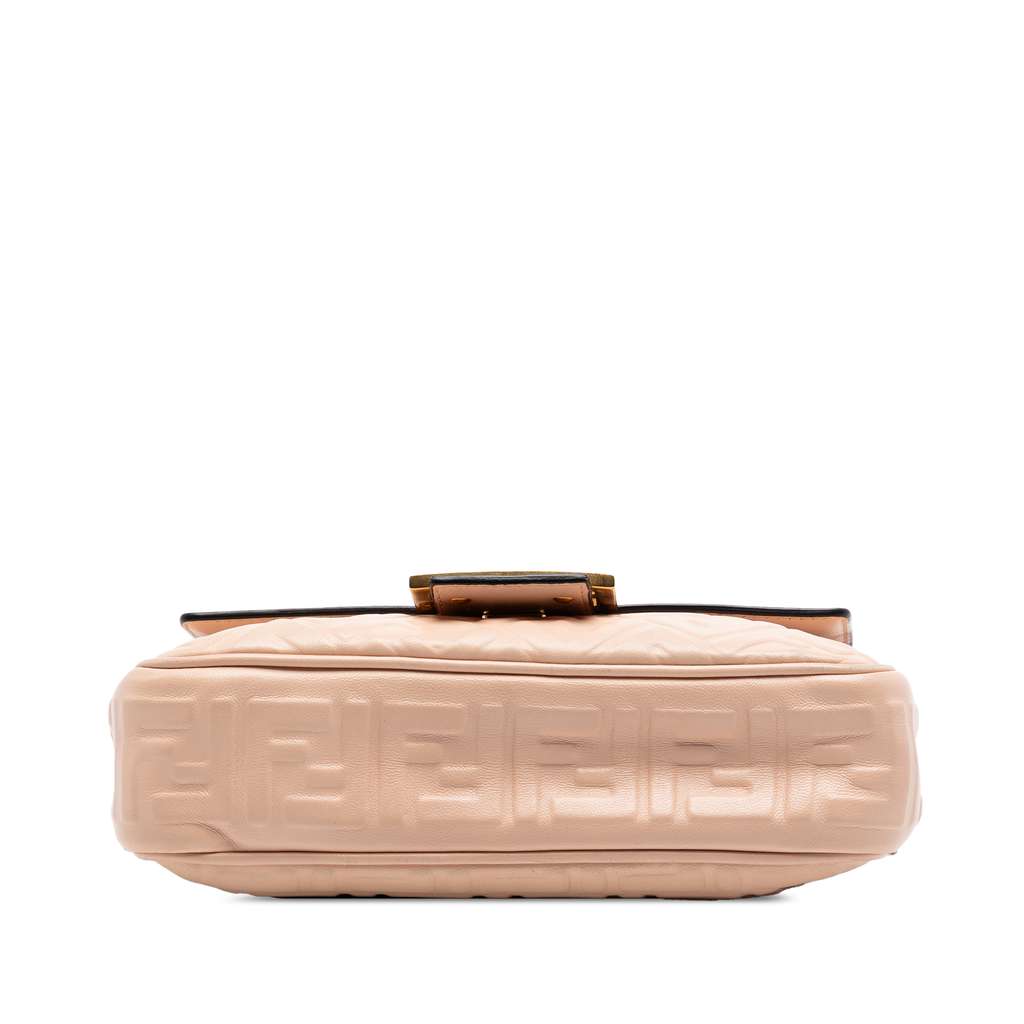 Fendi Zucca Embossed Leather Chain Midi Baguette Pink Leather Good condition - Inside View
