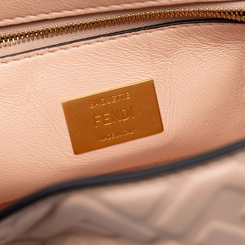 Fendi Zucca Embossed Leather Chain Midi Baguette Pink Leather Good condition - Box View