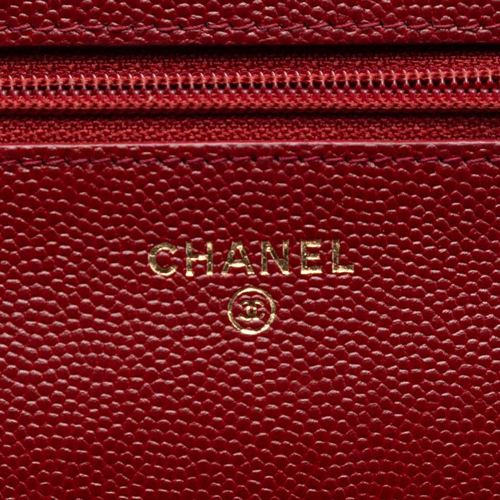 Chanel Quilted Caviar Golden Class Wallet On Chain Red Leather Good condition - Box View
