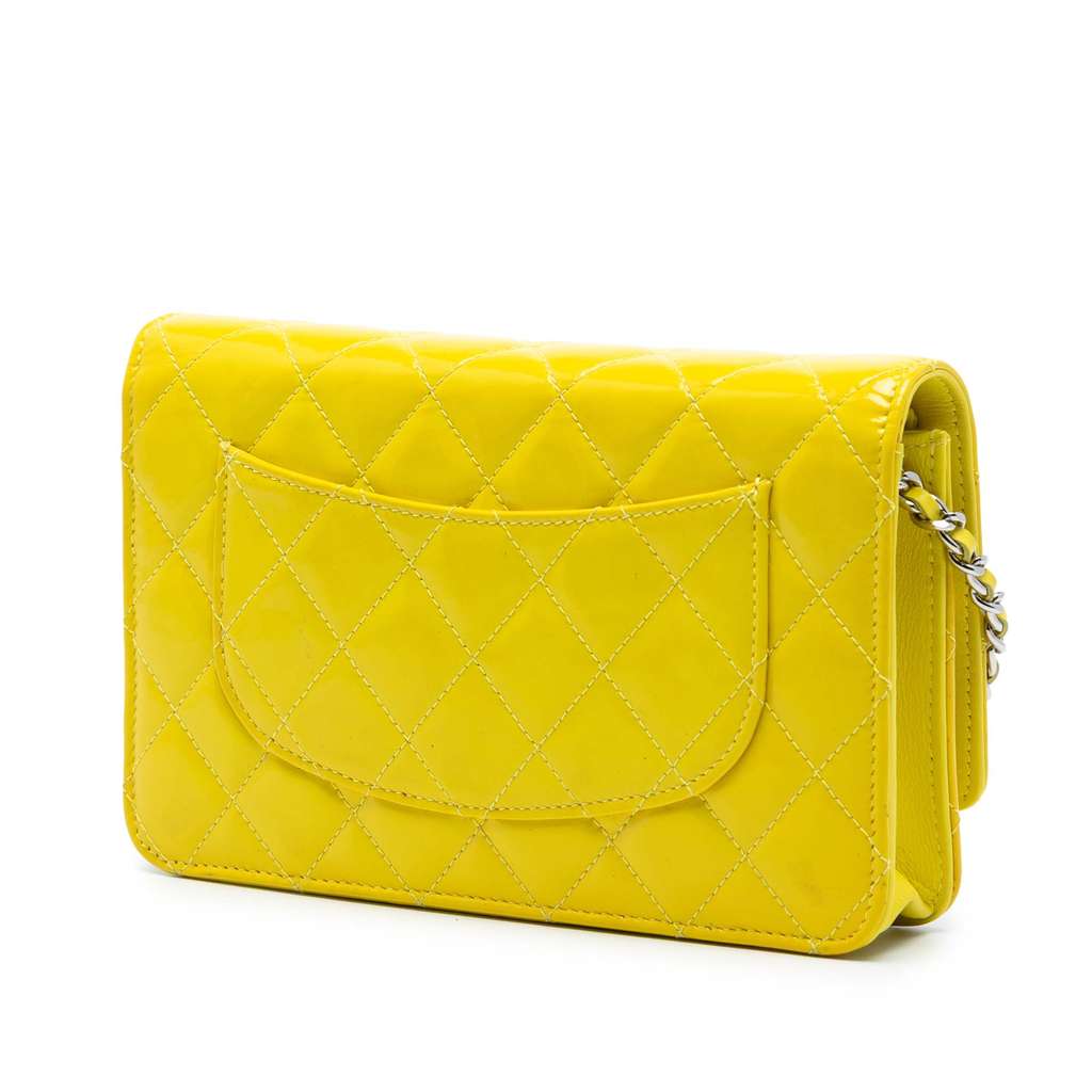 Chanel CC Quilted Patent Wallet On Chain Yellow Leather Very good condition - Back View