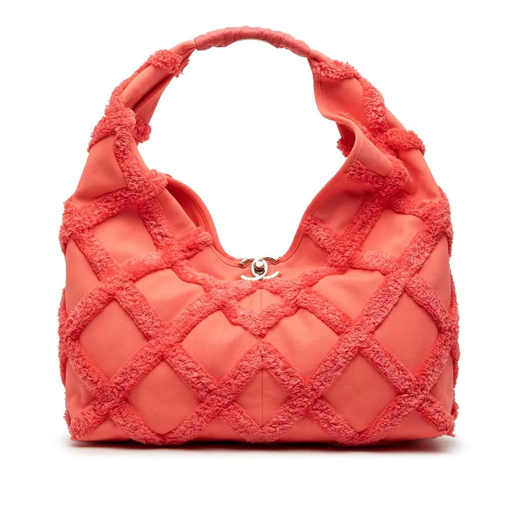 Chanel Large Cotton Canvas CC Embrace Hobo Bag Pink Canvas Good - Front View