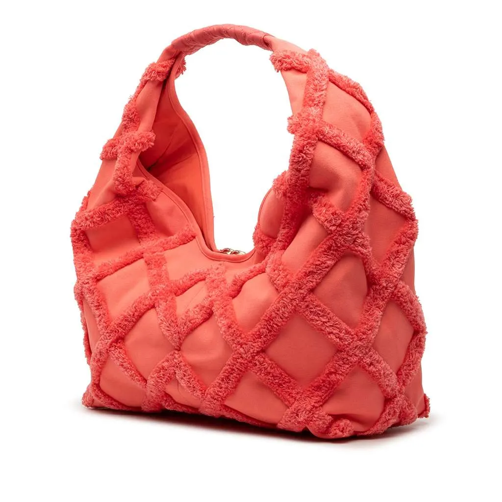 Chanel Large Cotton Canvas CC Embrace Hobo Bag Pink Canvas Good - Back View