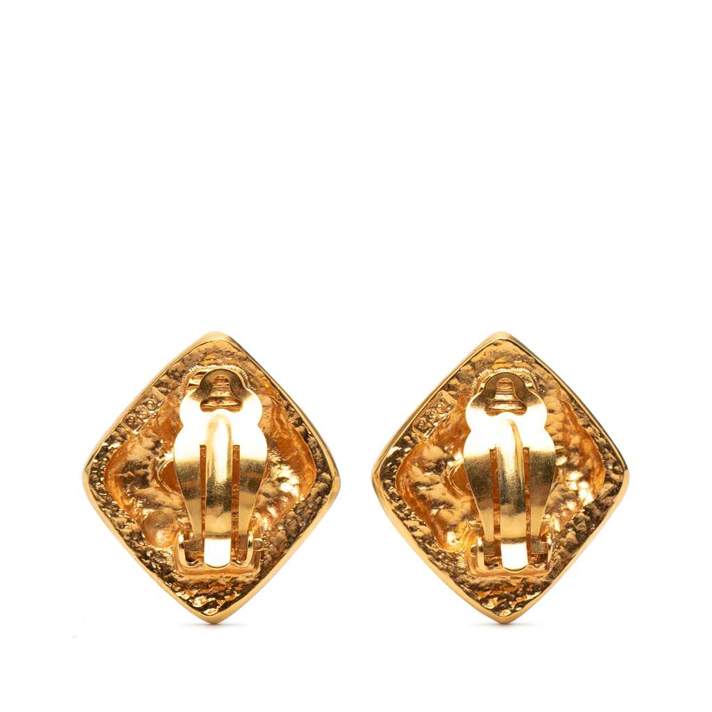 Chanel CC Gold Plated Diamond Clip On Earrings Gold Metal Good condition - Back View