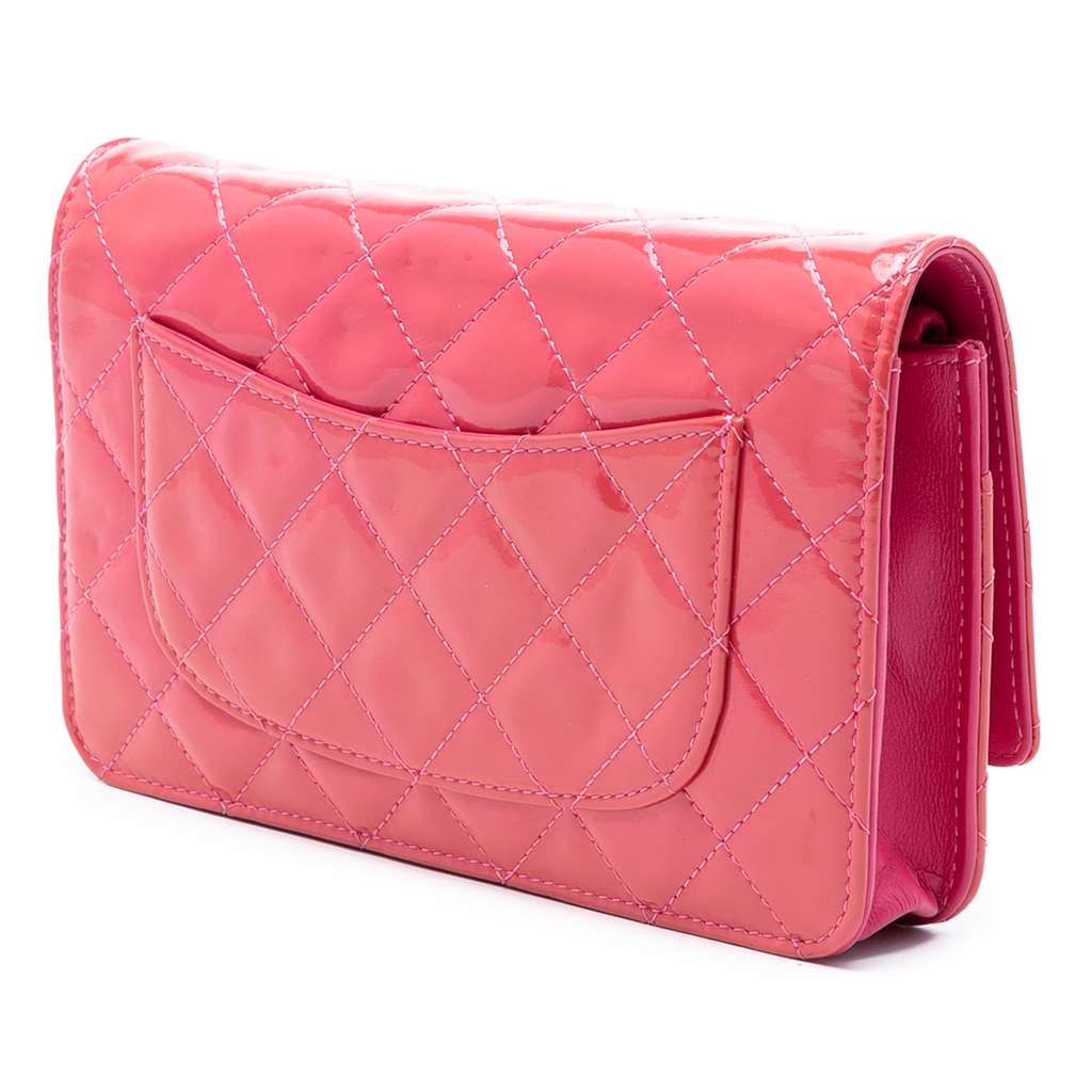 Chanel CC Quilted Patent Wallet on Chain Pink Leather Good condition - Back View